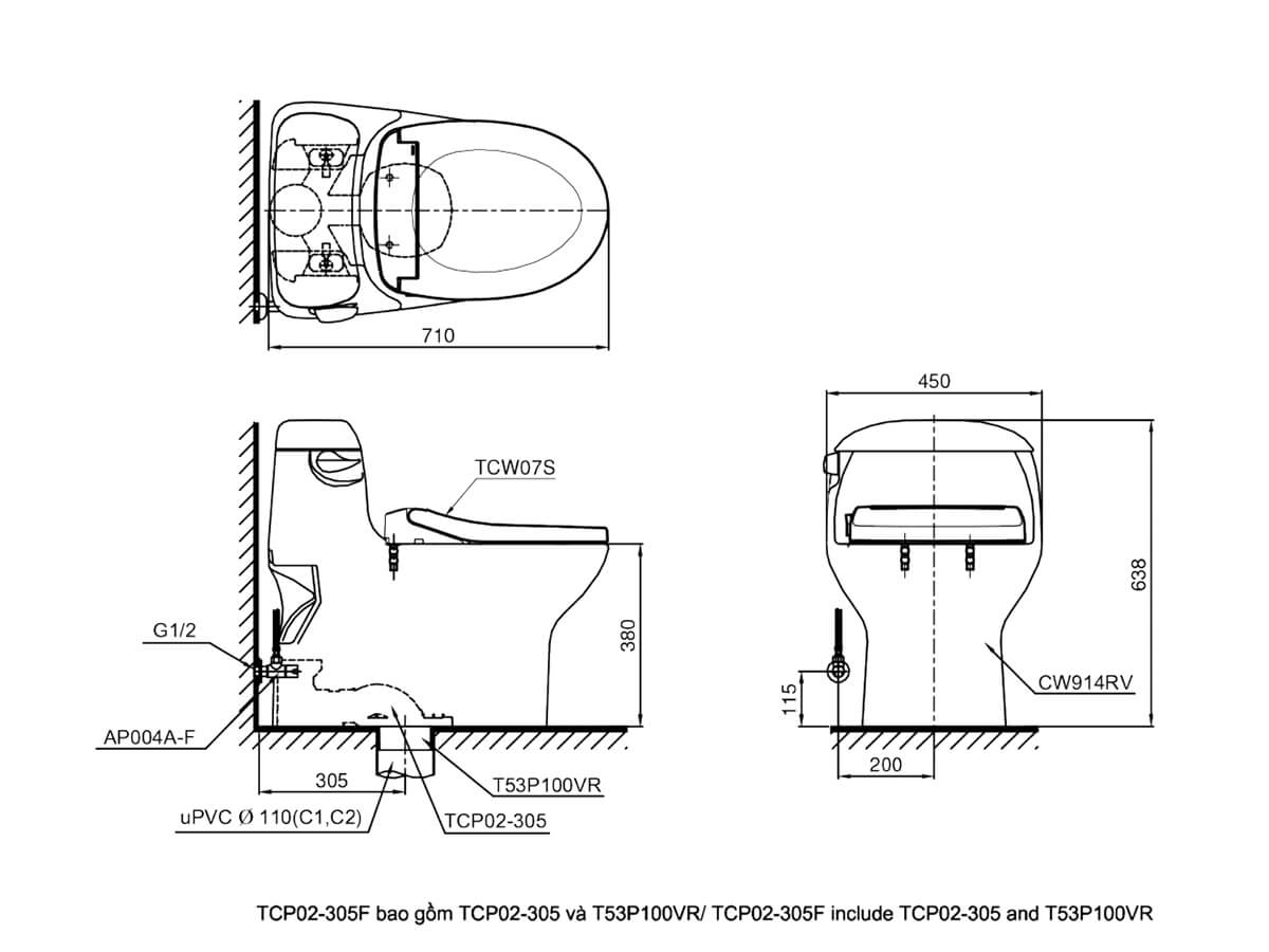 Bồn cầu TOTO MS914RE2#XW 1 khối nắp rửa cơ TCW07S