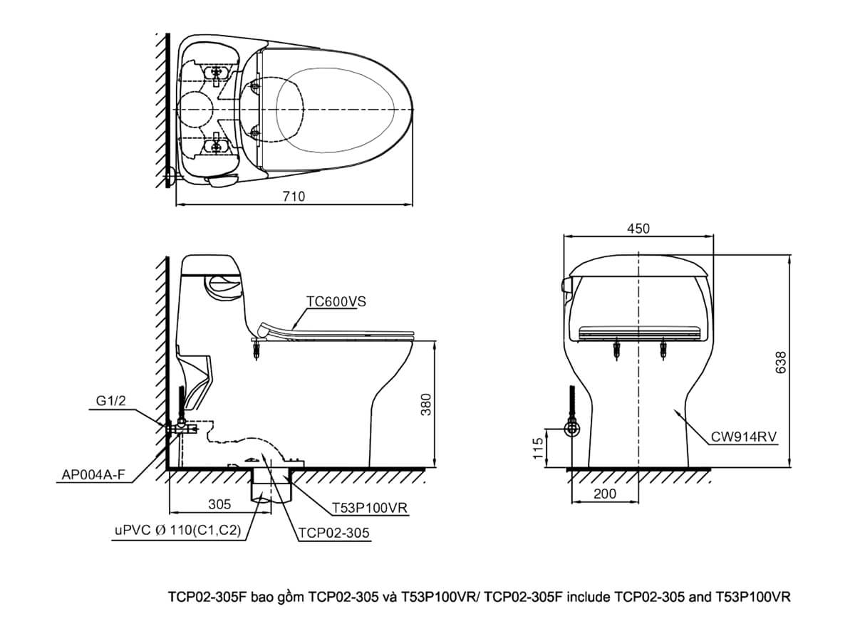 Bồn cầu 1 khối TOTO MS914RT8#XW nắp đóng êm TC600VS