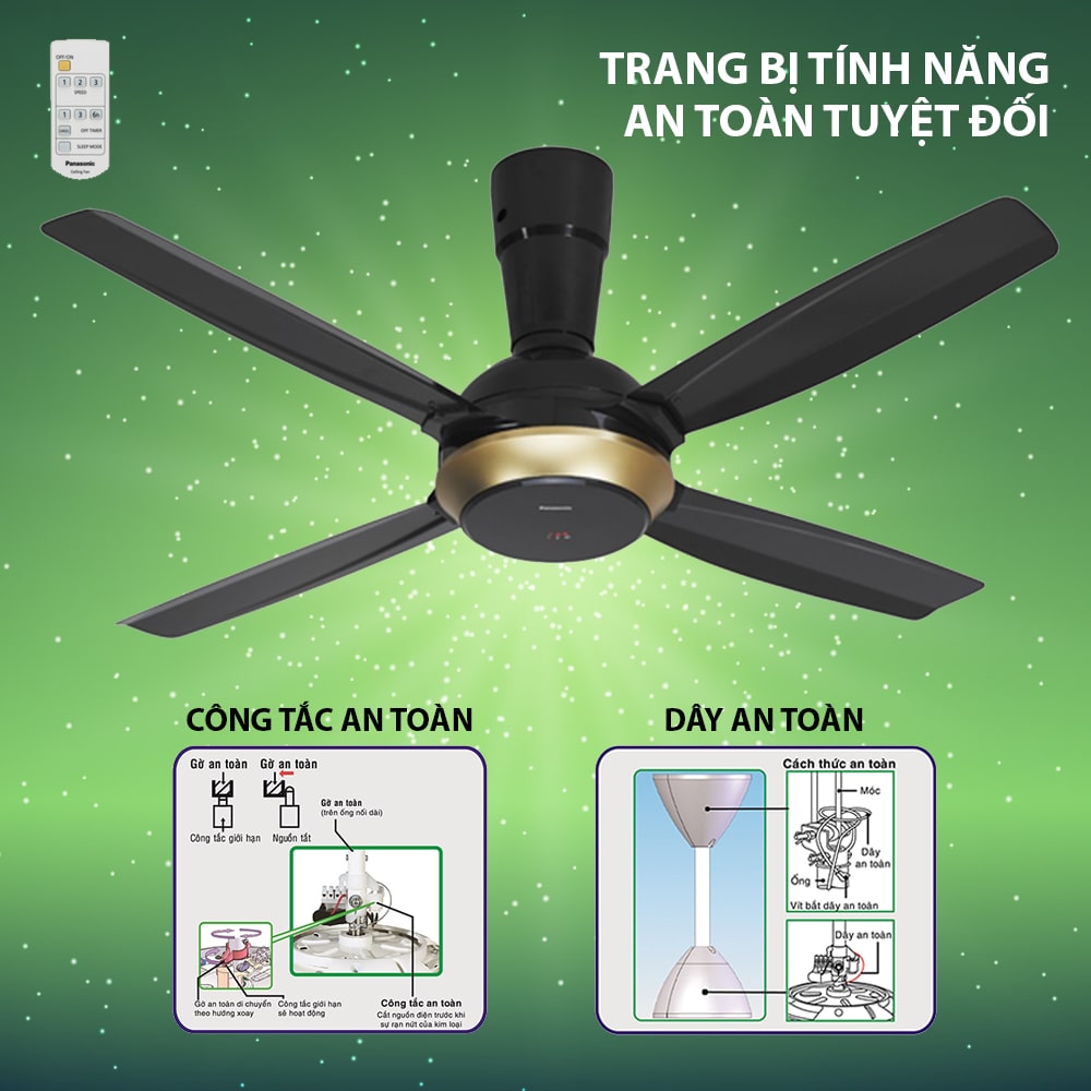 Quạt trần Panasonic 4 cánh điều khiển từ xa F-56XPG