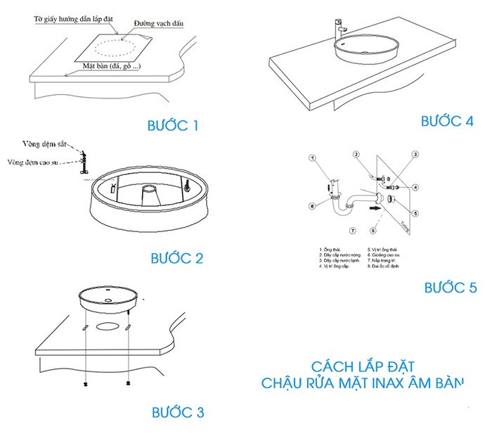 Cách lắp Lavabo rửa mặt Inax âm bàn