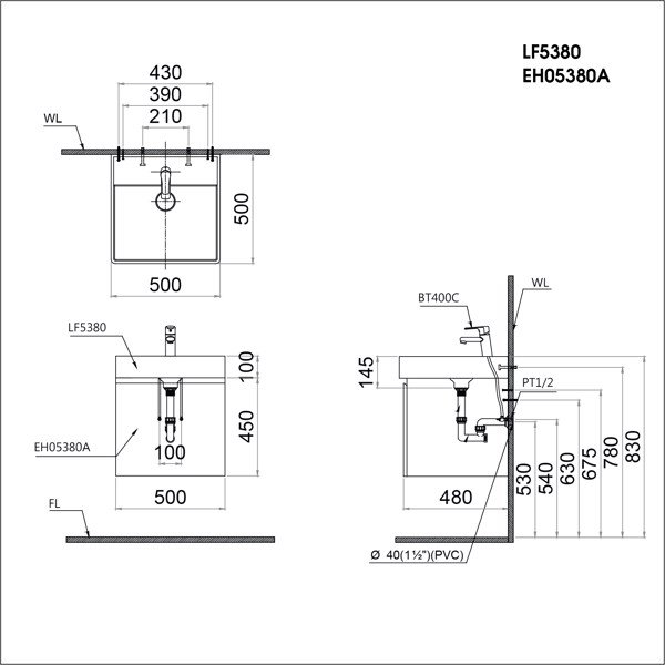 Tủ lavabo liền bàn Caesar LF5380+EH05380AV