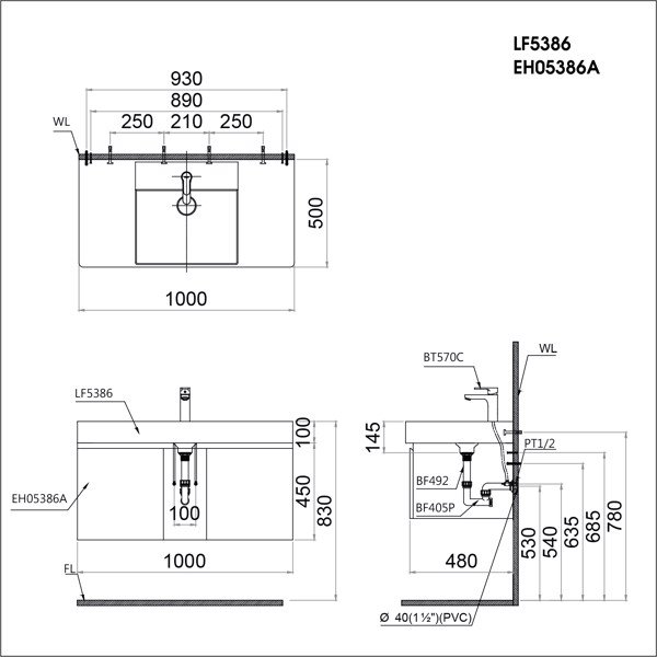 Tủ lavabo liền bàn Caesar LF5386+EH05386AV