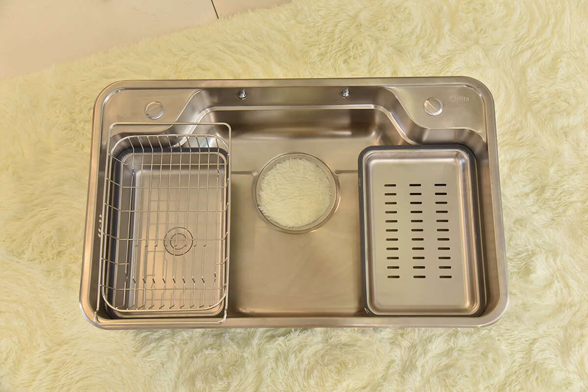 Chậu rửa chén 1 hố kèm bộ khay rổ HITA HDXLG8050T-FULL 80x50cm