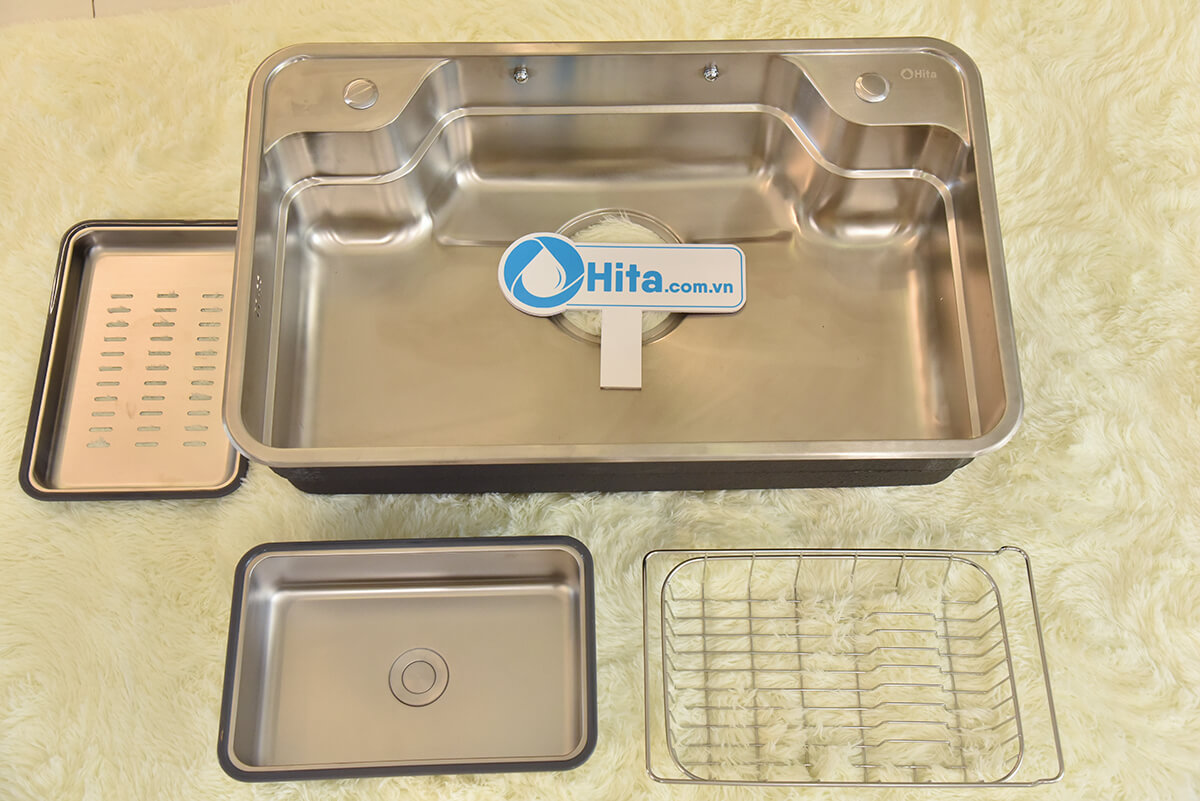 Chậu rửa chén 1 hố kèm bộ khay rổ HITA HDXLG8050T-FULL 80x50cm