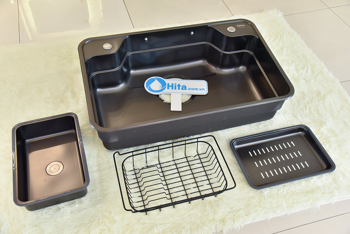 Chậu rửa chén 1 hố kèm bộ khay rổ HITA HDXLG8050D-FULL 80x50cm