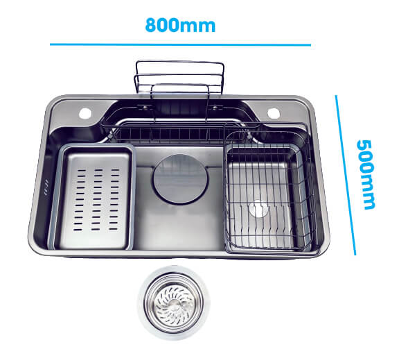 Chậu rửa chén 1 hố kèm bộ khay rổ HITA HDXLG8050D-FULL 80x50cm