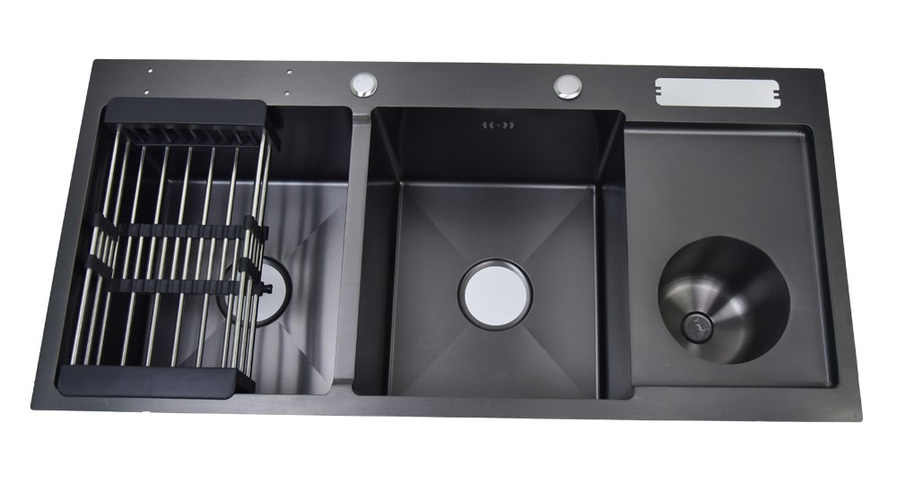 Chậu rửa chén có hộc rác phủ Nano Đen HITA HD10048GNR