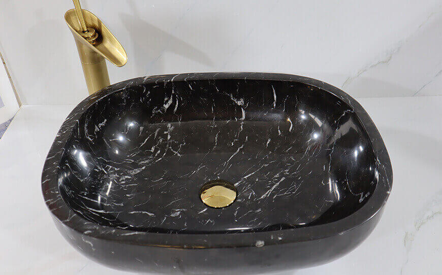Chậu rửa mặt đá tự nhiên marble tông màu đen vân trắng