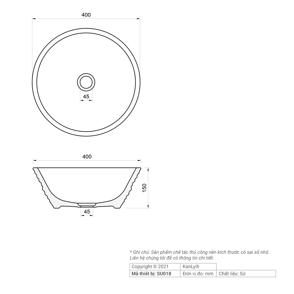 Chậu lavabo đặt bàn Kanly sứ hoa văn SU018