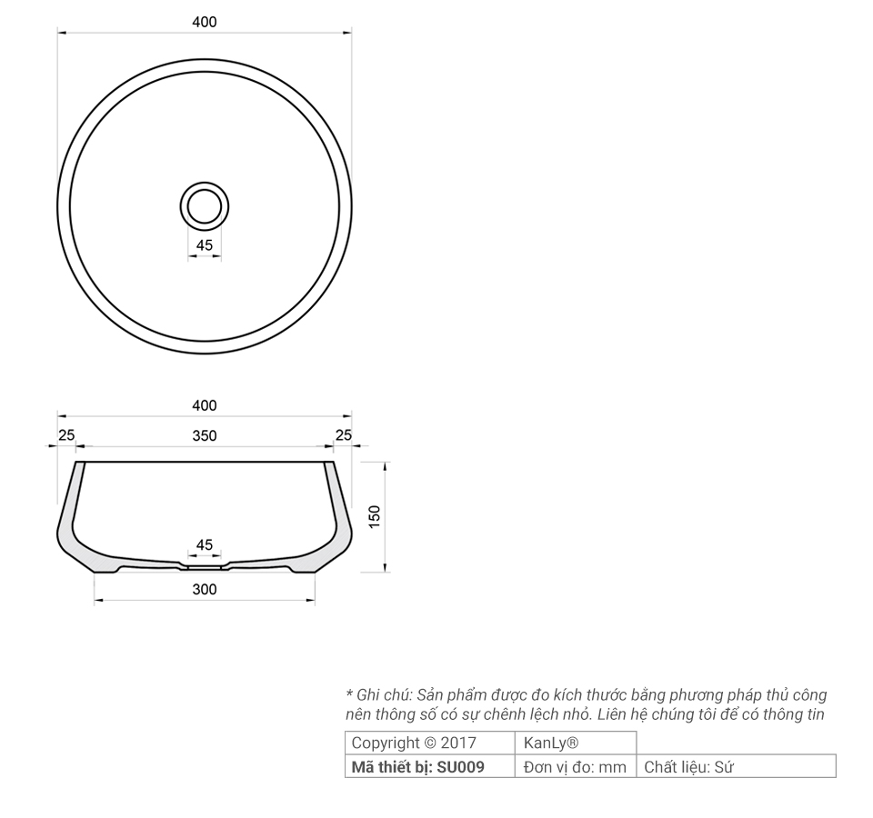 Chậu lavabo đặt bàn Kanly sứ hoa văn SU009