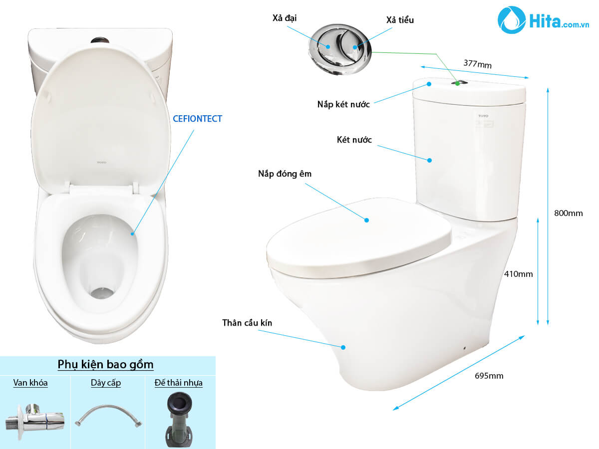 Bồn cầu 2 khối TOTO CS818DT3 nắp đóng êm TC385VS
