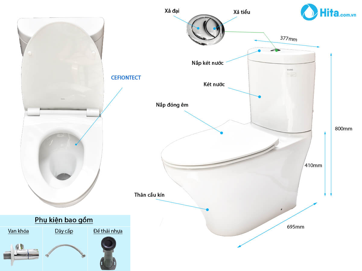 Bồn cầu 2 khối TOTO CS818DT8 nắp đóng êm TC600VS