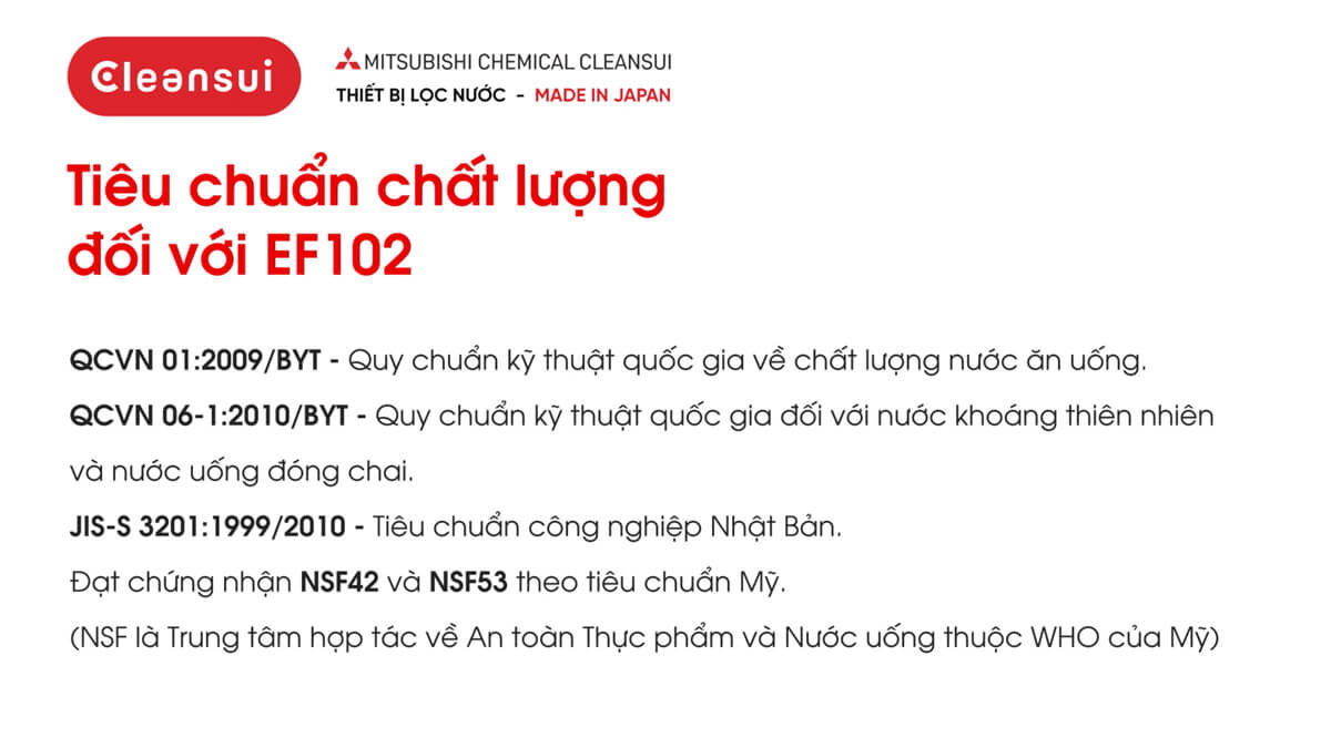Tiêu chuẩn chất lượng của EF102