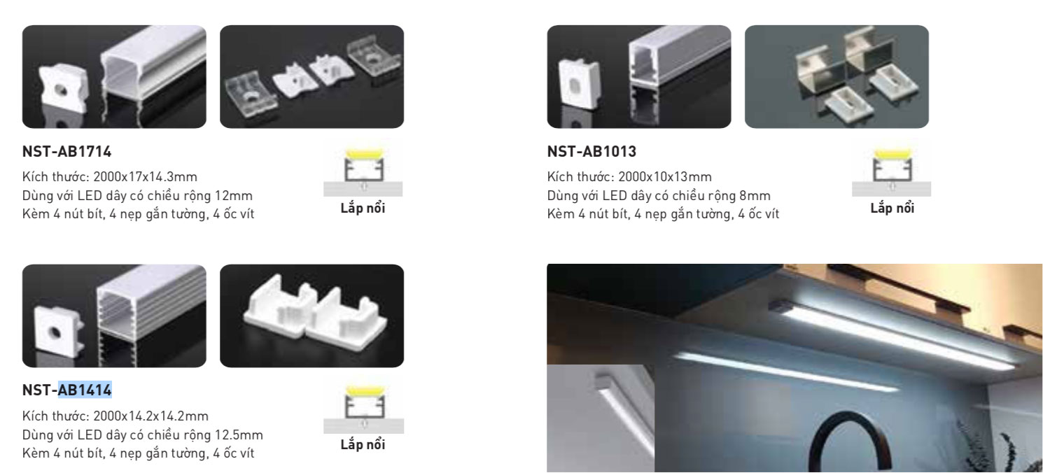 Nẹp nhôm dùng cho LED dây trong nhà Nanoco
