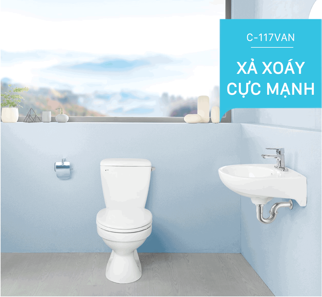 Bồn cầu 2 khối INAX C-117VAN nhỏ gọn kích thước 696x370x770mm