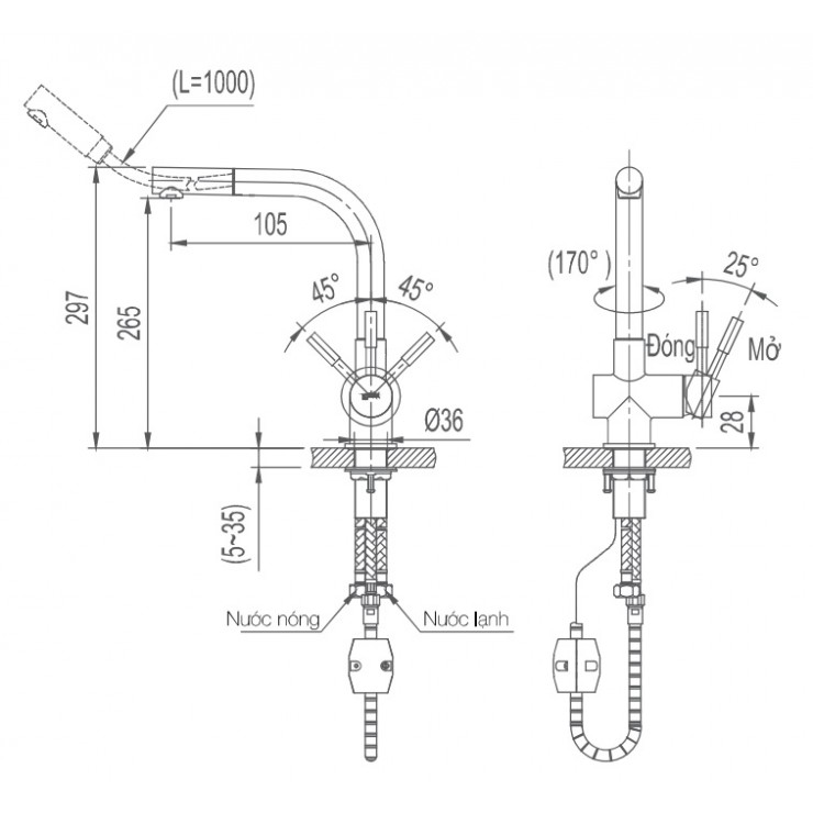 Vòi bếp INAX SFV-1013SX nóng lạnh