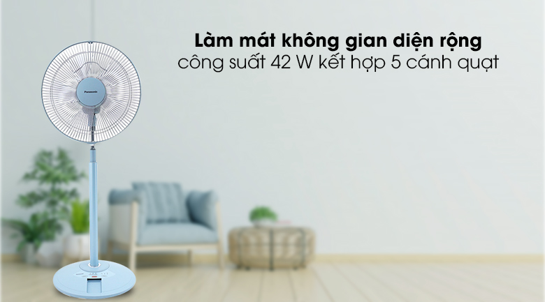 Quạt đứng 5 cánh Panasonic có remote F-308NHB tạo luồng gió mạnh mẽ