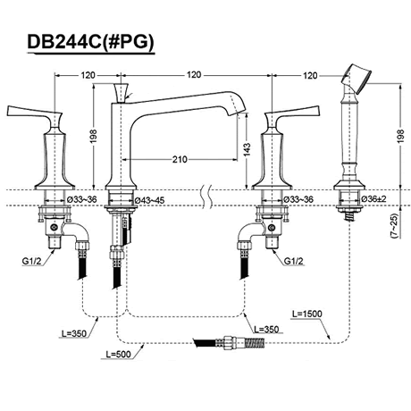 Vòi sen tắm xả bồn nóng lạnh TOTO DB244C#PG