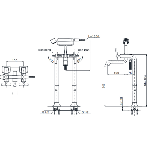 Vòi sen tắm xả bồn nóng lạnh Aerial Pulse TOTO DM209CF#PG