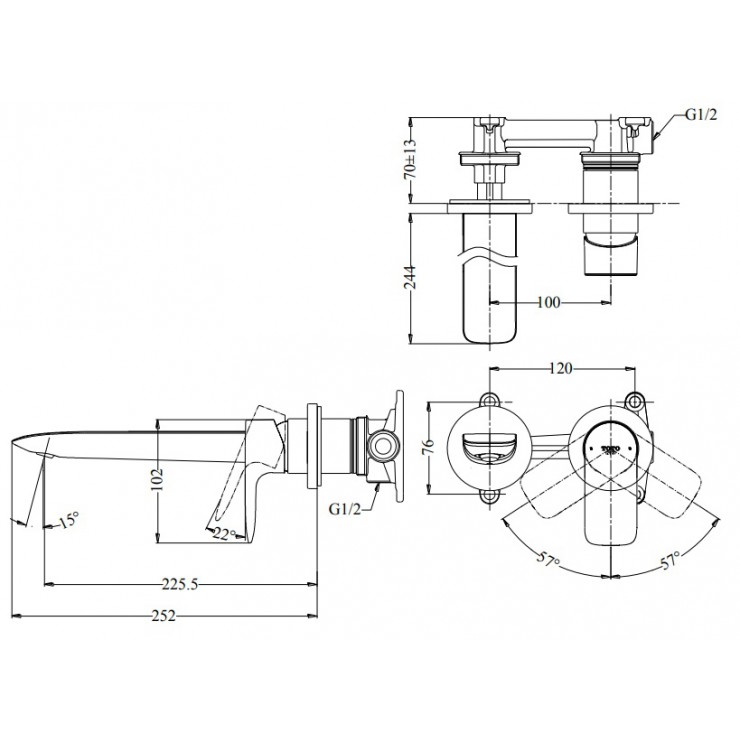 Vòi lavabo nóng lạnh gắn tường GA TOTO TLG04310BB