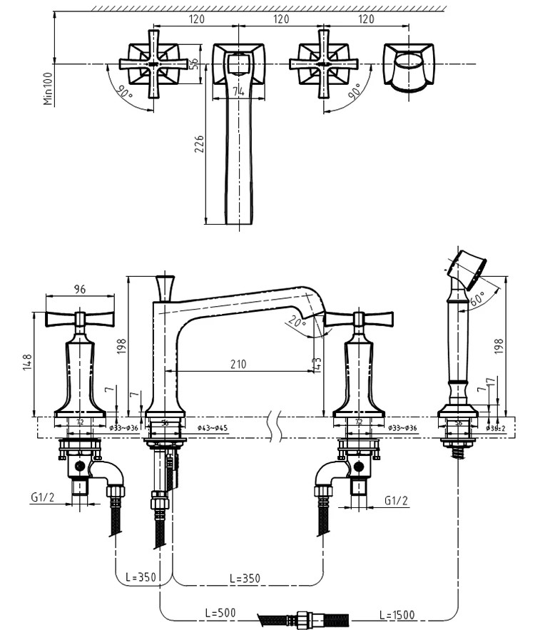 Vòi sen tắm xả bồn nóng lạnh kèm sen tắm TOTO DB244AC#PG