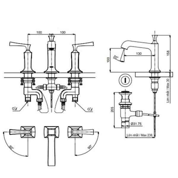 Vòi lavabo nóng lạnh TOTO DL224#PG