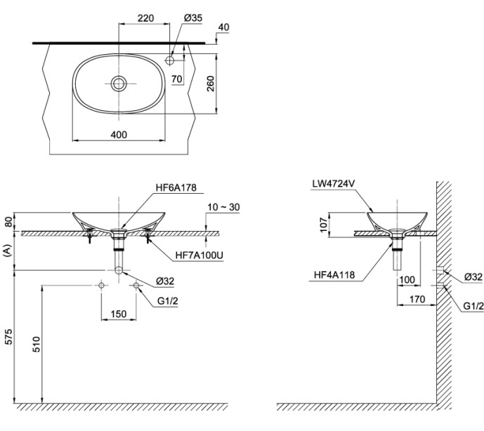 Bản vẽ kỹ thuật chậu rửa mặt lavabo TOTO LT4724