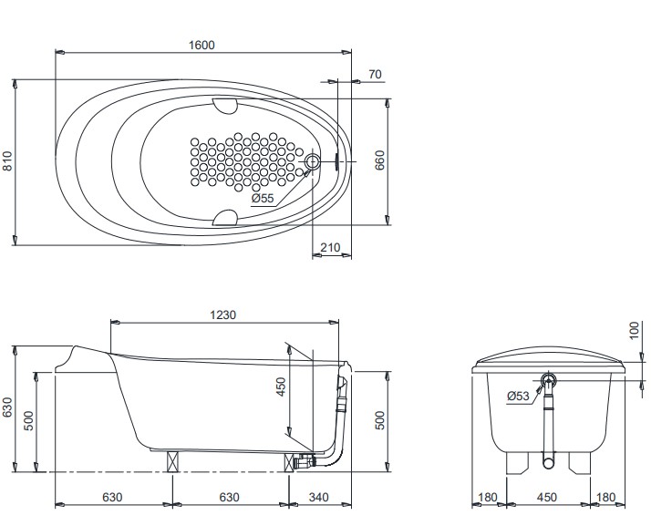Bồn tắm TOTO PPY1610HPTE#P ngọc trai 1m6 tay vịn