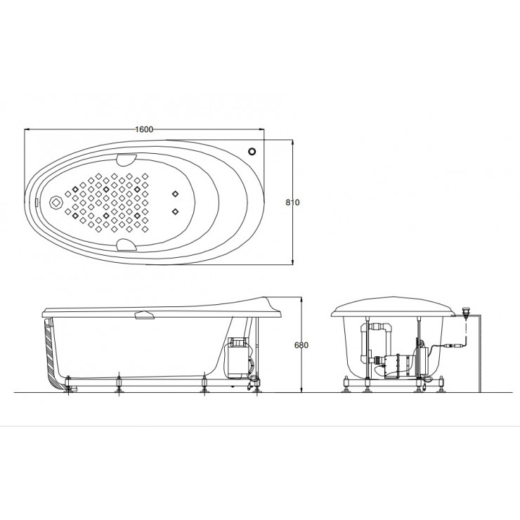 Bồn tắm massage TOTO PPYB1610LHPTE#S ngọc trai 1m6 tay vịn