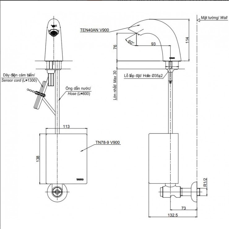 Vòi lavabo cảm ứng TOTO TEN40ANV900 TN78-9V900