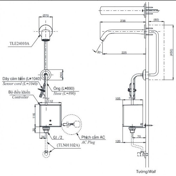 Vòi lavabo cảm ứng TOTO TLE24010A