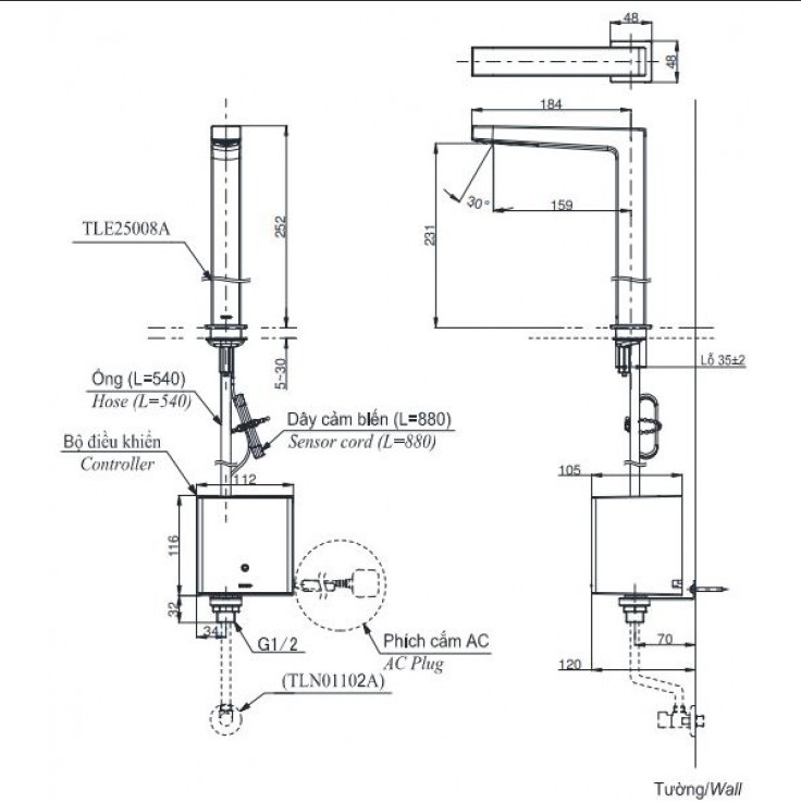 Vòi lavabo cảm ứng TOTO TLE25008A