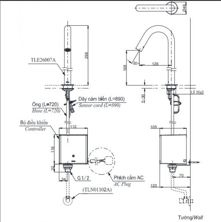 Vòi lavabo cảm ứng TOTO TLE26007A
