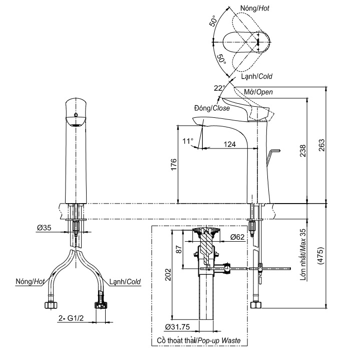 Vòi lavabo nóng lạnh GO TOTO TLG01304V1