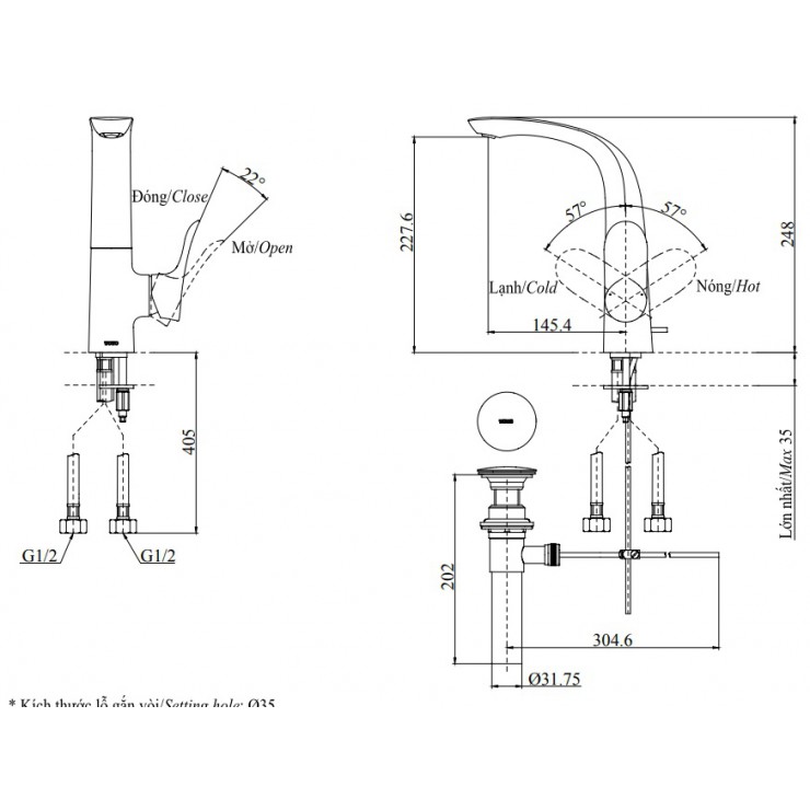 Vòi lavabo nóng lạnh GO TOTO TLG01309BB (TLG01309B)