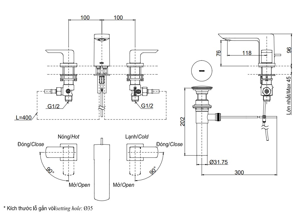Vòi lavabo nóng lạnh GR TOTO TLG02201BB