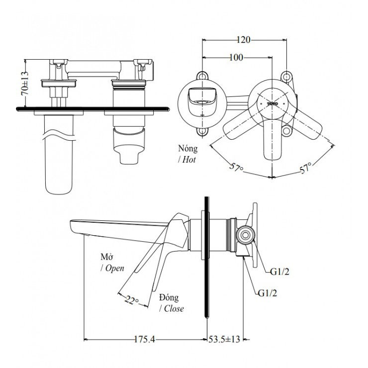 Vòi lavabo nóng lạnh gắn tường GS TOTO TLG03307BB (TLG03307B)