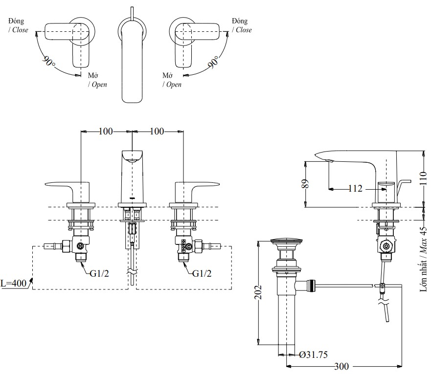 Vòi lavabo nóng lạnh GA TOTO TLG04201BB (TLG04201BA)