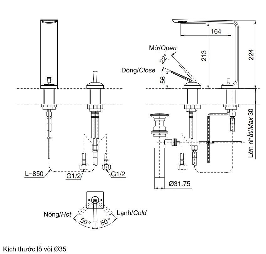 Vòi lavabo nóng lạnh ZL TOTO TLP02307B