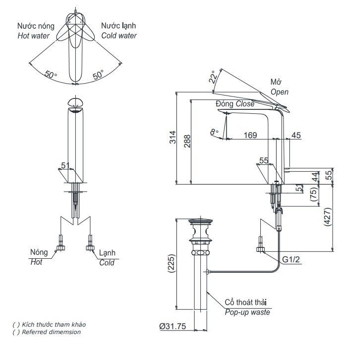 Bản vẽ vòi nước TOTO nóng lạnh TLP 03301 A1
