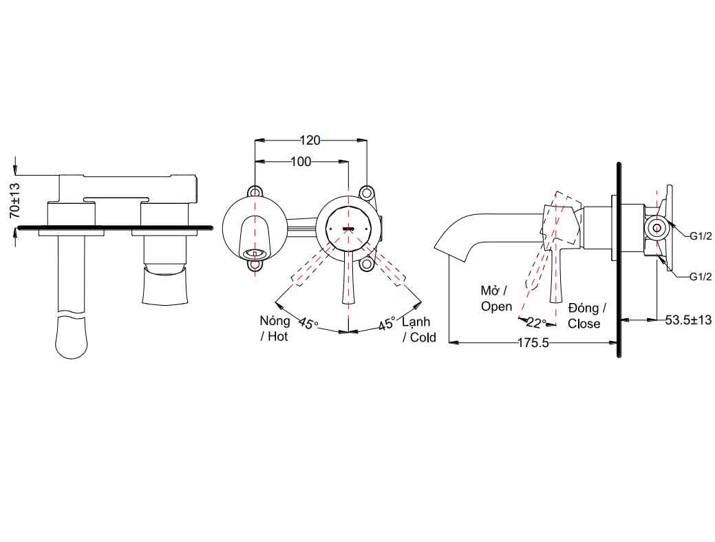 Vòi lavabo nóng lạnh gắn tường LN TOTO TLS02307B