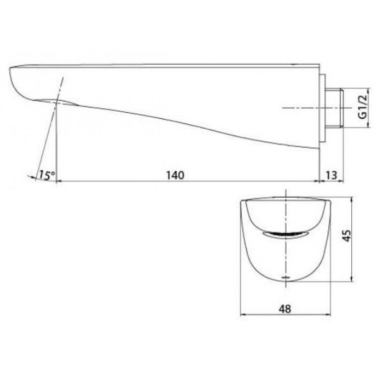 Bản vẽ kích thước vòi xả bồn gắn tường TOTO TTBR101