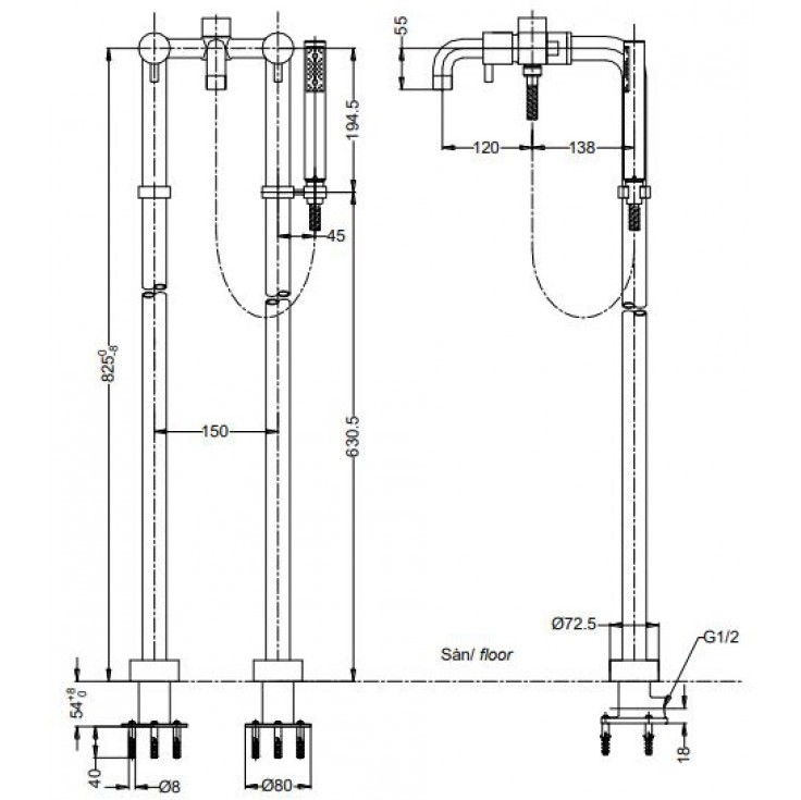 Bản vẽ vòi xả bồn TOTO TX445SESV3
