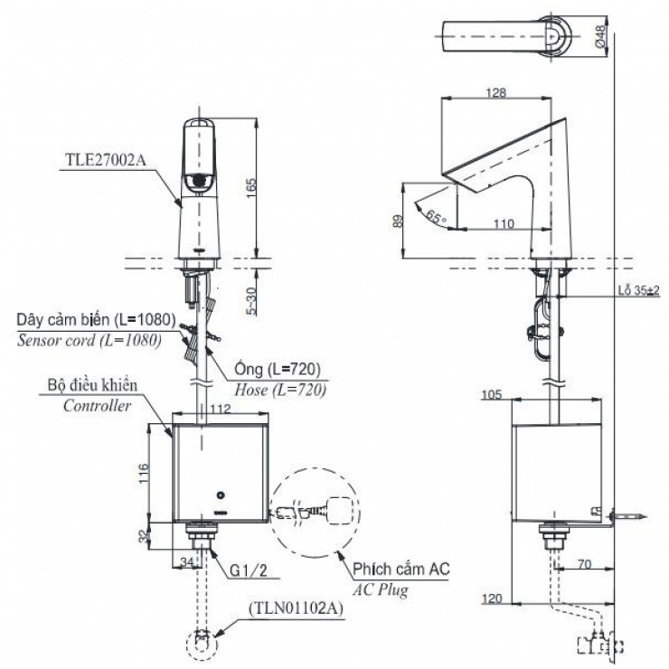 Vòi lavabo cảm ứng TOTO TLE27002A TLE01502A1 TLN01102A (nước lạnh - dùng điện)