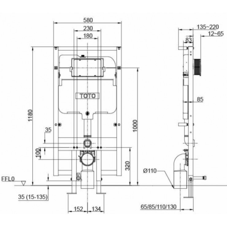 Két nước âm tường TOTO WH172AT 4.5/3L (lắp nắp giấu dây)