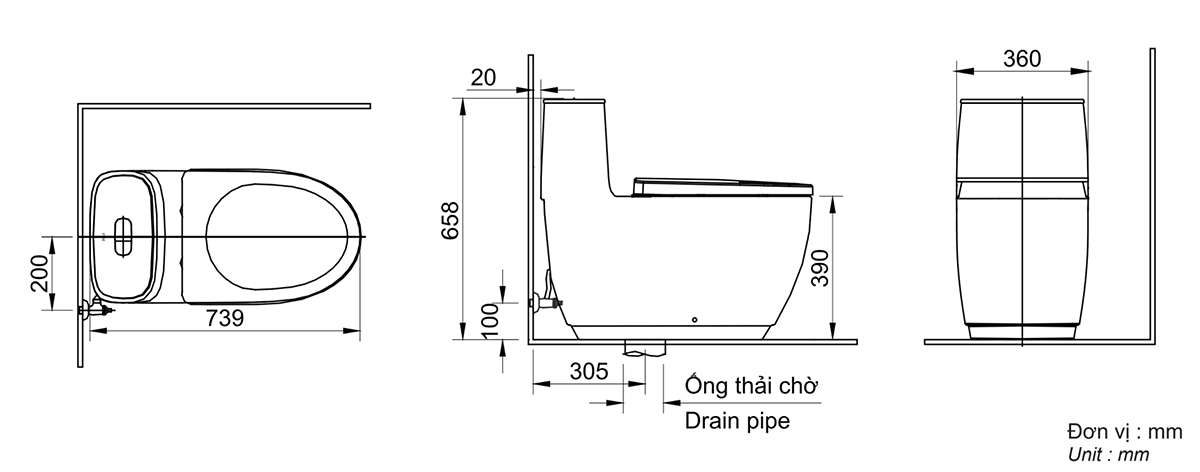 Bồn cầu 1 khối INAX AC-1052VN (AC1052VN) nắp đóng êm