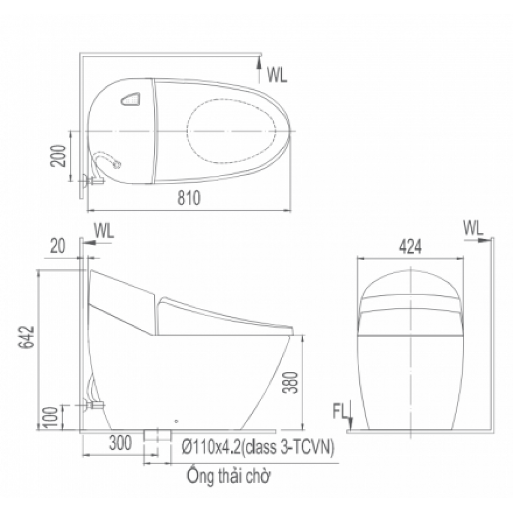 Bồn cầu INAX 1 khối AC-2700VN bản vẽ