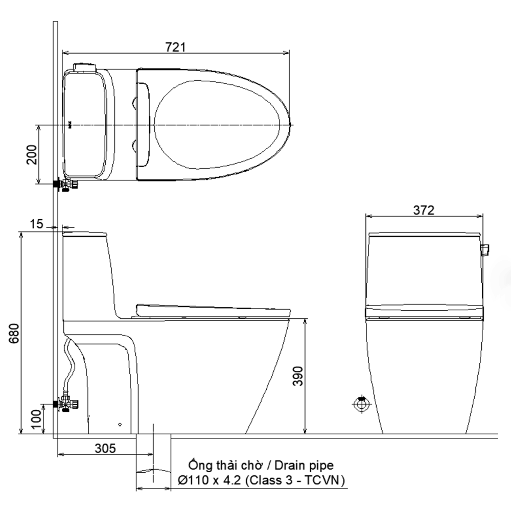 Bồn cầu INAX 1 khối AC-912VN bản vẽ