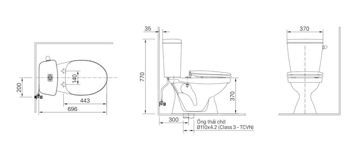 Bản vẽ Bồn cầu INAX 2 khối C-117VA nắp thường