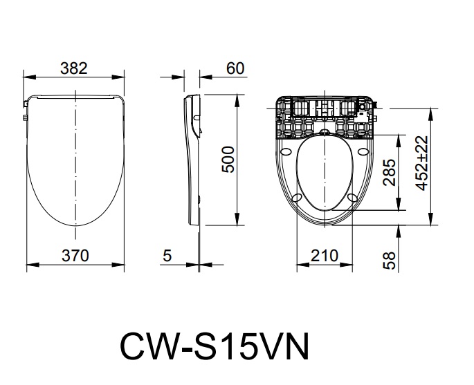 Kích thước bản vẽ nắp rửa cơ INAX CW-S15VN